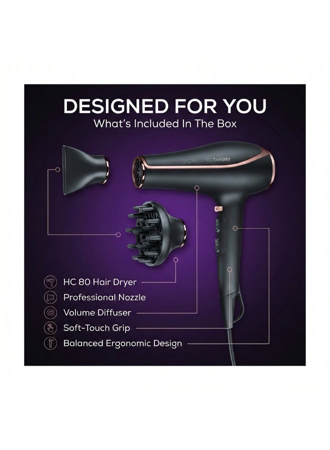 HC 80 Professional Hair Dryer, Powerful 2200W Motor, Ionic Technology for Frizz-Free Shine, Adjustable Heat And Speed Settings, Cool Shot Function, Lightweight And Ergonomic Design - image 7