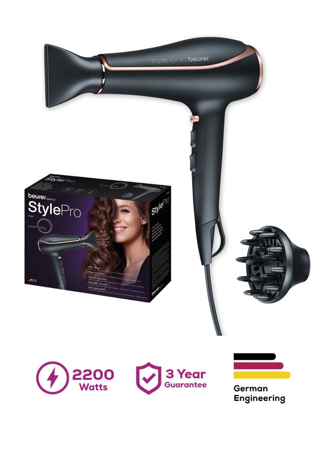 HC 80 Professional Hair Dryer, Powerful 2200W Motor, Ionic Technology for Frizz-Free Shine, Adjustable Heat And Speed Settings, Cool Shot Function, Lightweight And Ergonomic Design