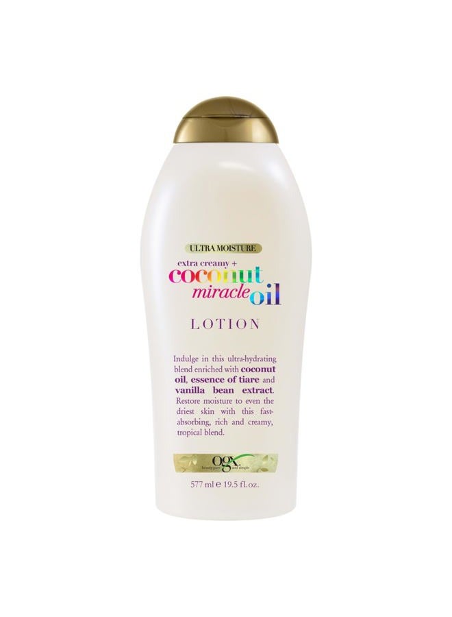 Extra Creamy + Coconut Miracle Oil Ultra Moisture Body Lotion with Vanilla Bean, Fast-Absorbing Body Lotion for All Skin Types, Paraben-Free and Sulfated-Surfactants Free, 19.5 Ounce