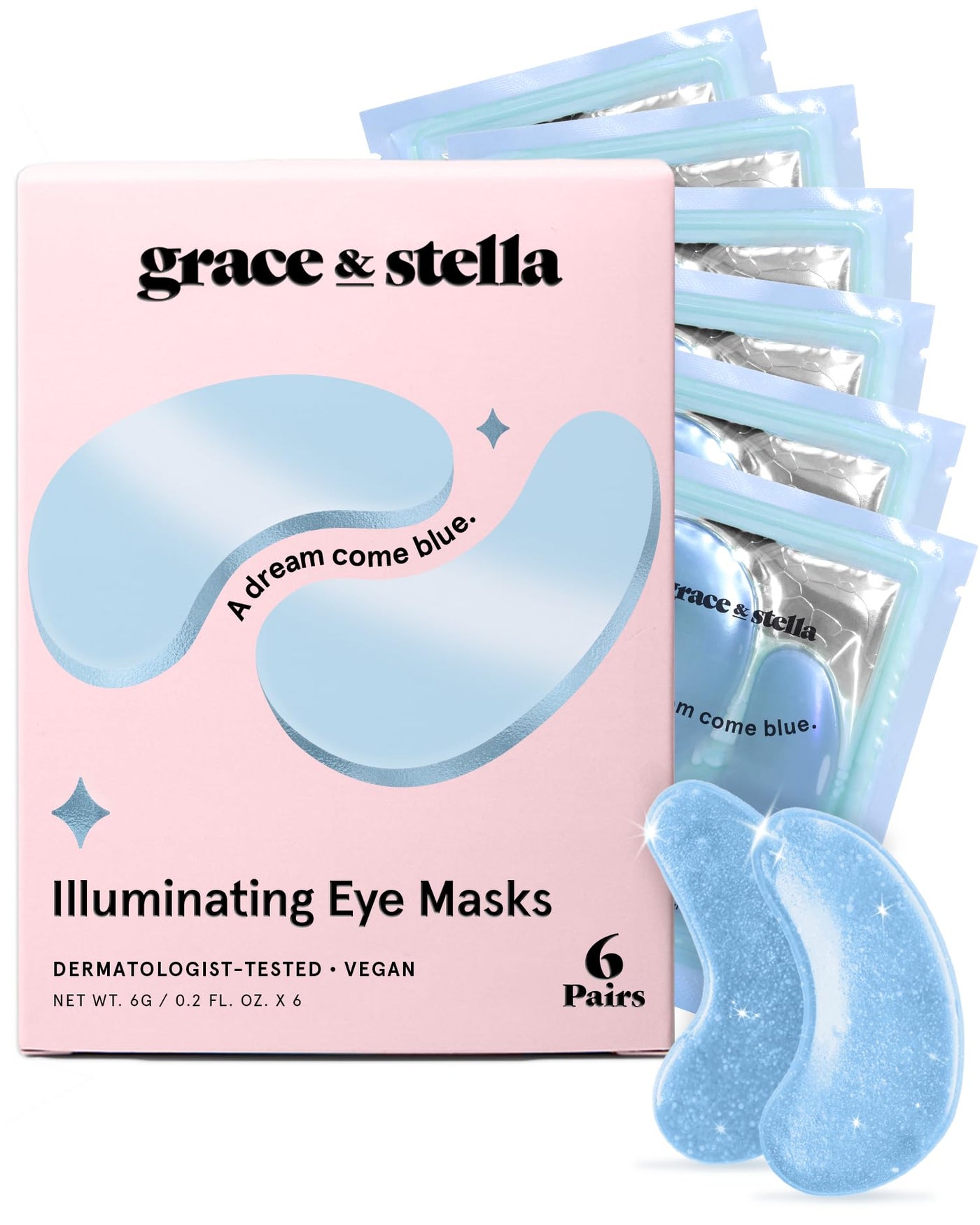 grace & stella Award Winning Under Eye Mask Reduce Dark Circles, Puffy Eyes, Undereye Bags, Wrinkles, Gel Under Eye Patches, Christmas Gifts Under 10 Dollars, Nurse Gifts, Vegan (6 Pairs, Blue)