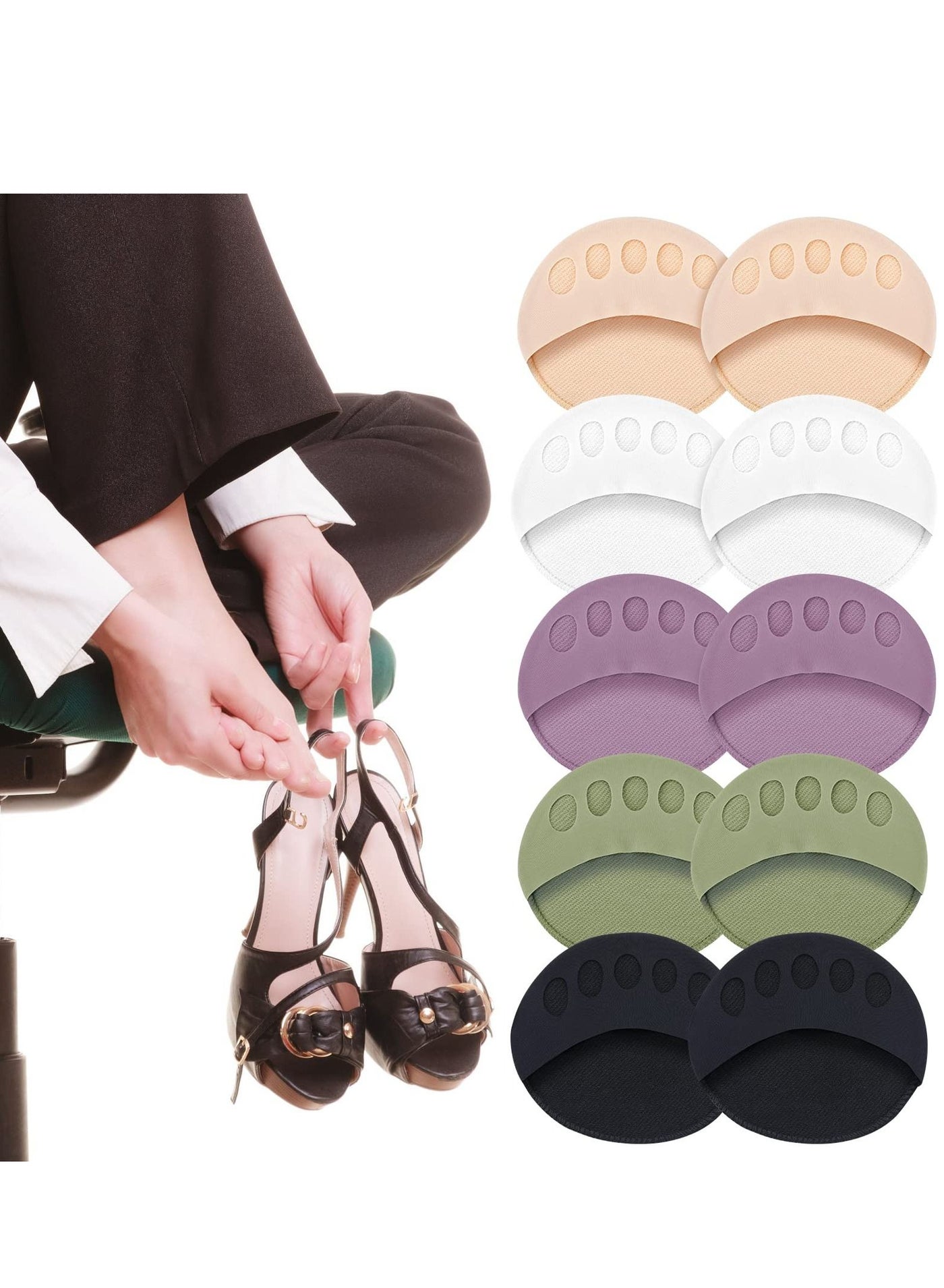 Honeycomb Forefoot Pads Fabric Foot Cushions Forefoot Pad Feet Sweat Pads Metatarsal Pads Reusable Relief Foot Fatigue Pain for Women Various Shoe Types（5 Pairs ）