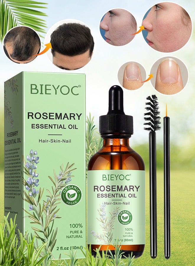 60ml Rosemary Essential Oil  for Hair Growth Pure Organic Rosemary Oil for Dry Damaged Hair and Growth Hair Scalp Oil  Pure and Natural Premium Quality Oil Hair Loss Treatment Oil for Men and Women