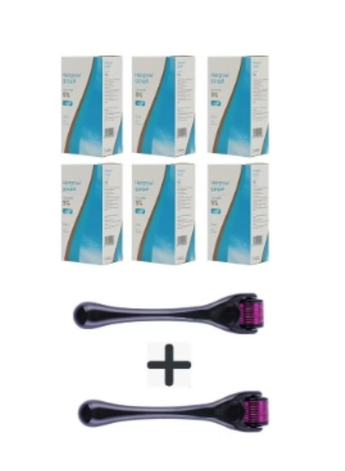 Hairgrow 5% minoxidil Pack of 6 x 50ml 6 months supply with Two Roller Hair Growth 0.5mm