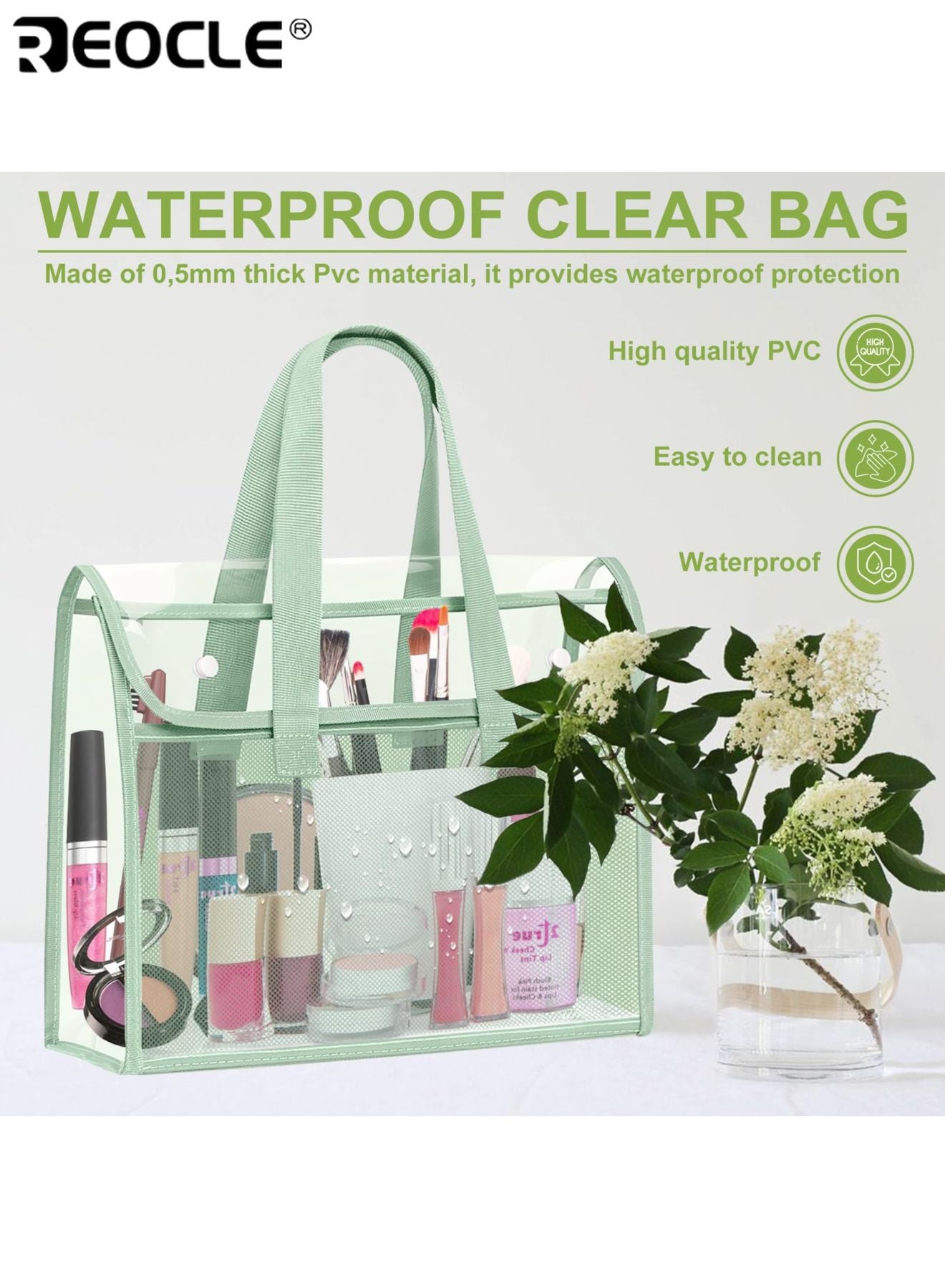 Large Capacity Waterproof Document Bag with Expandable Storage and Transparent PVC Design Portable File Folder with Insert Organizer for Office School Supplies Storage