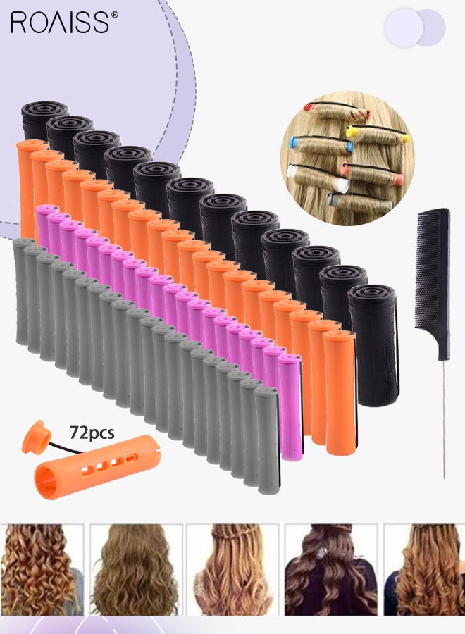 72 Pcs Hair Perm Rods Set 4 Sizes Hair Rollers Hair Cold Wave Rods Hair Curler for Women Long Short Hair DIY Hairdressing Styling Tools with Steel Pintail Hair Comb (4 Colors)