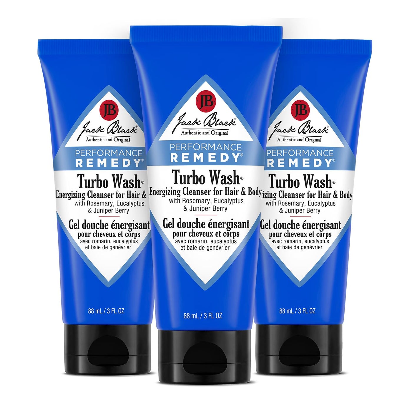 Jack Black Turbo Wash Energizing Body & Hair Cleanser, 3 Fl Oz â€“ Rosemary, Eucalyptus & Juniper Berry â€“ Mens Body Wash, Mens Shampoo, Hair Care, Dual-Purpose Body Wash Men, Sulfateâ€“Free, Pack of 3