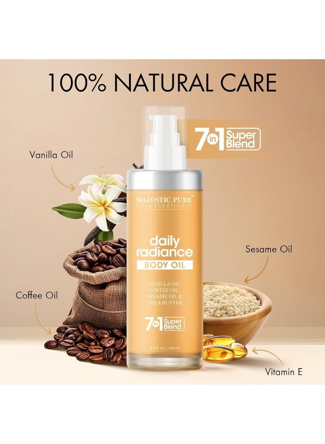 Majestic Pure Vanilla & Timeless Glow Body Oil Combo Set | 100ml Each | Shea Butter, Coffee & Sesame Oil | Firming, Moisturizing & Skin Repair | After Shower Oil for Women & Men - image 3