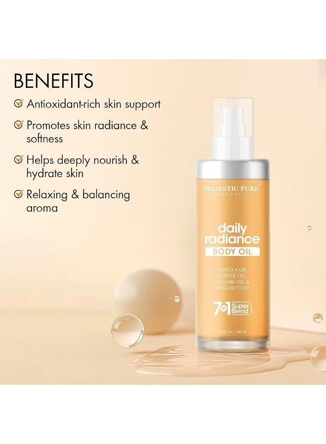 Majestic Pure Vanilla & Timeless Glow Body Oil Combo Set | 100ml Each | Shea Butter, Coffee & Sesame Oil | Firming, Moisturizing & Skin Repair | After Shower Oil for Women & Men - image 4