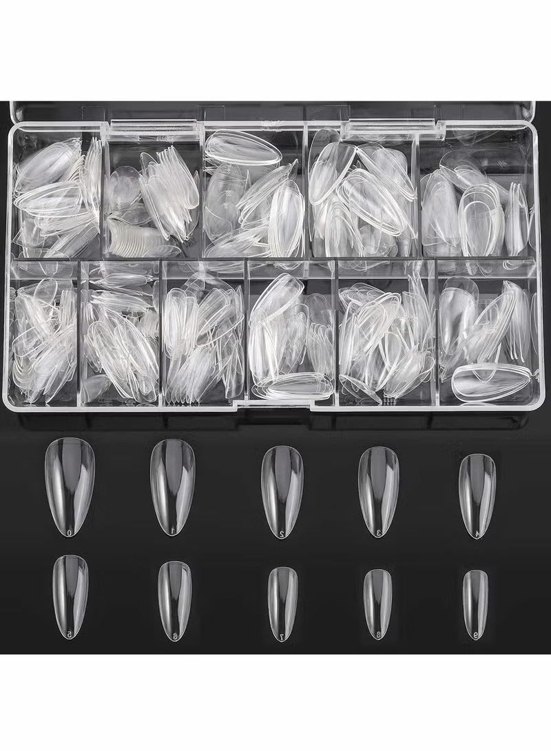 500 PCS Clear Fake Nails, Full Coverage Coffin Nail Covers, Clear Acrylic Nails with Case, Poly Nail Extensions, DIY Nail Art at Home, 10 Sizes