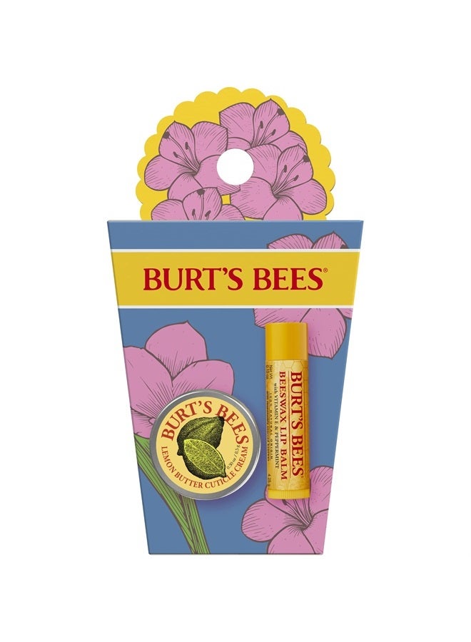 Spring Gifts, 2 Moisturizing Self Care Products, Spring Surprise Set - Original Beeswax Lip Balm & Lemon Butter Cuticle Cream, Mini (Packaging May Vary)