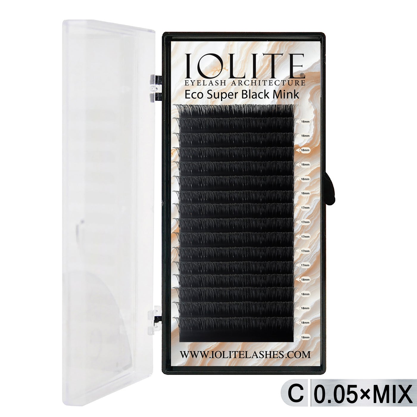 Iolite Super Black Mink Lash Extension – C Curl 0.5T Mix (6mm–15mm) | Premium Black Mink Eyelash Extension Tray for Lash Artists ISBMC5T - Mix2