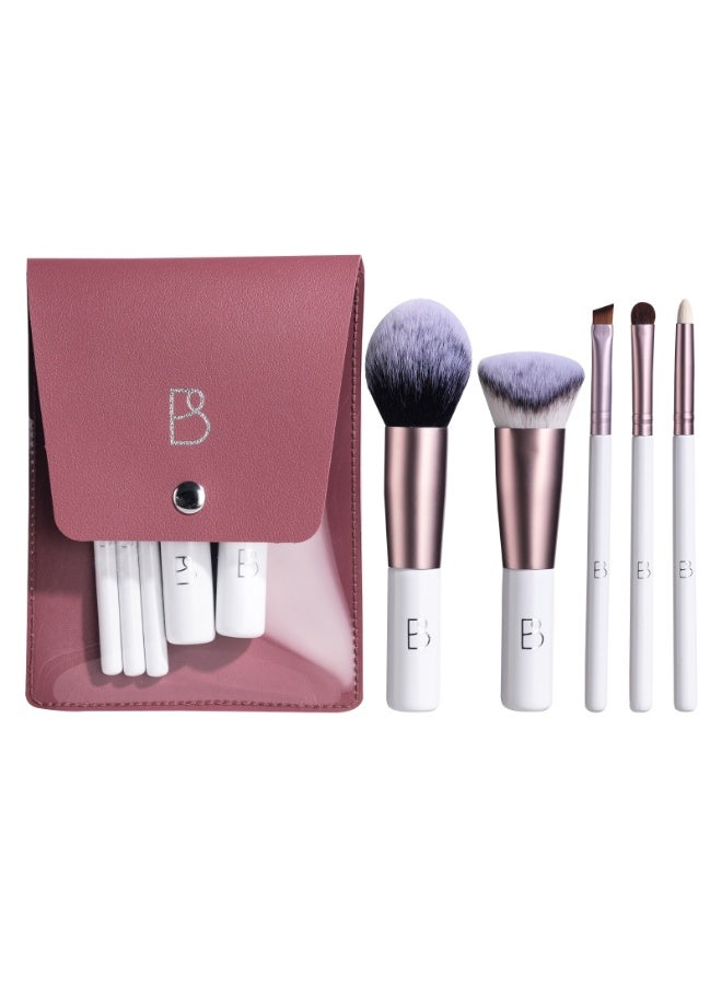 5 Pcs Makeup brush Set with Brush Bag, Plastic Handle and High Quality Synthetic Brush Hair, Multifunctional Covering Makeup, Repairing Capacity, Easy Makeup, Lip Makeup,
