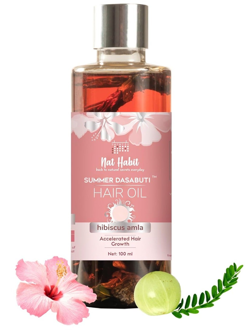 Nat Habit Hibiscus Amla Summer Hair Oil For Men and Women, Helps In Hair Growth and Thickness For All Hair Types No Paraffin Mineral Oil, Preservatives and Chemicals, 100ml