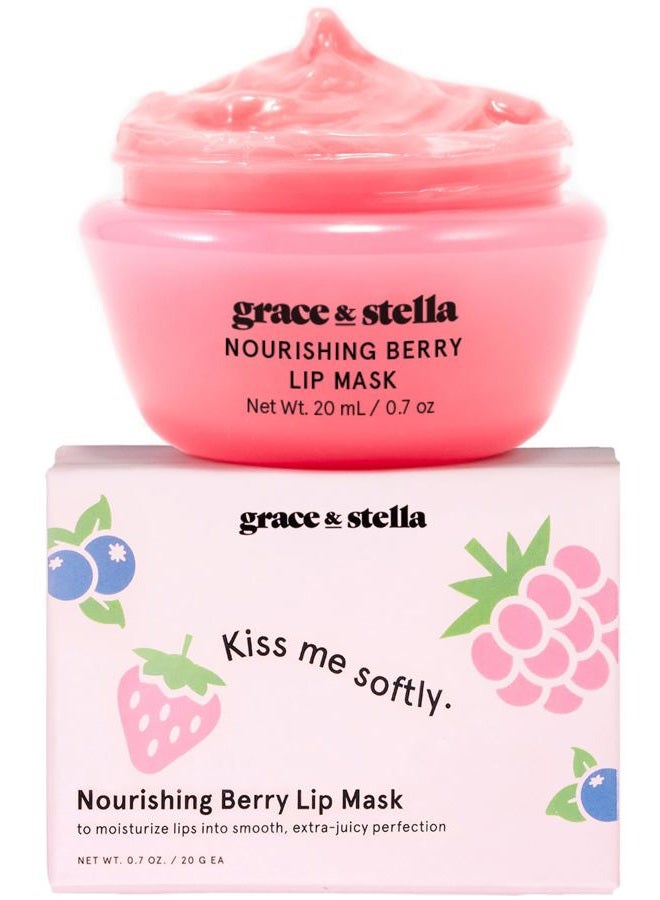 Grace & Stella Award Winning Lip Plumper Nourishing Berry Lip Mask - Lip Balm Hydrating - Lip Moisturizer For Very Dry Lips - Overnight Lip Mask & Lip Treatment & Lip Sleeping Mask - Vegan