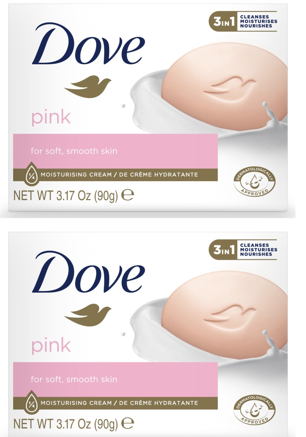 Dove Pink Moisturising Beauty Cream Soap Bar For Soft, Smooth Skin  - 90g 2PC