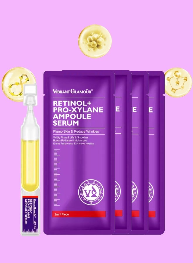 4Pcs Retinol + Pro-Xylane Ampoule Serum Anti aging Anti Wrinkle Firming Hydrating Moisturizing Soothing Repairing Fade Fine Lines Dark Spots Deep Care Retinol Essence