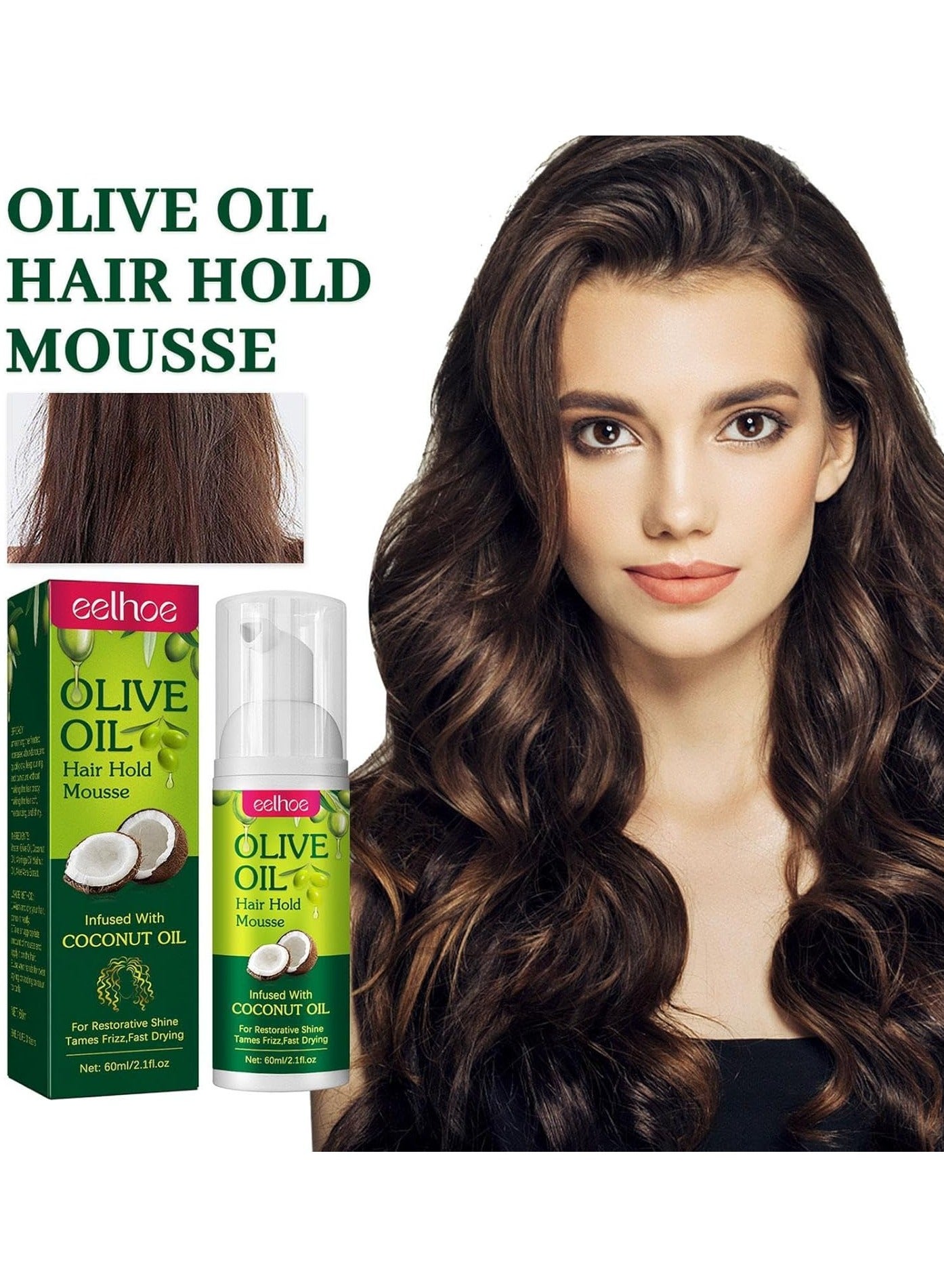 Curly Hair Styling Mousse Fluffy Olive Oil Shaping Cream Curly Hair Mousse Hydrating Prevent Dryness Nourishing Elastin 60ml