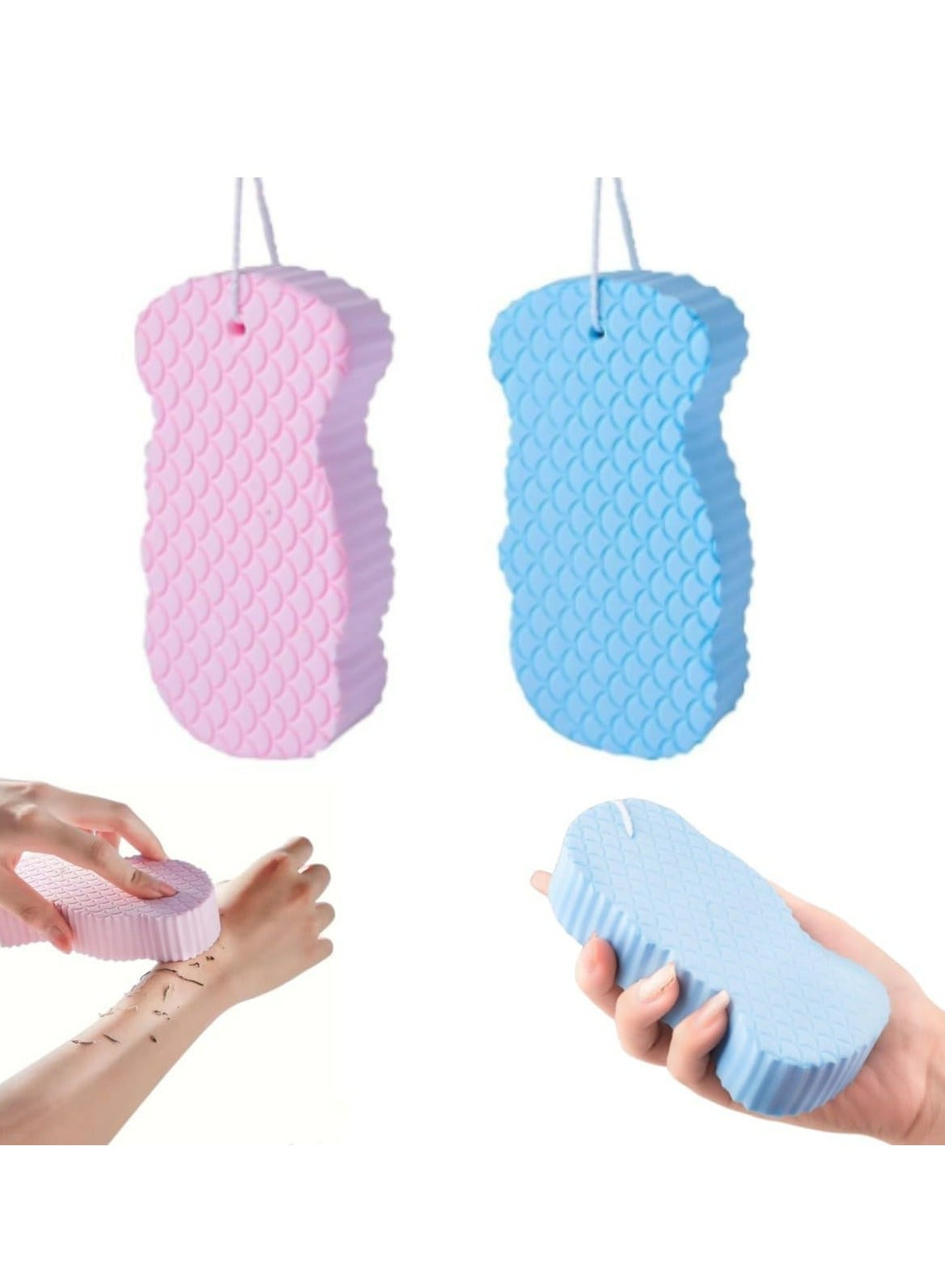 2/4-Pack Magic Exfoliating Bath Sponges –Magic Sponge for Skin, Skin Exfoliator for Body Dead Skin (Blue & Pink).
