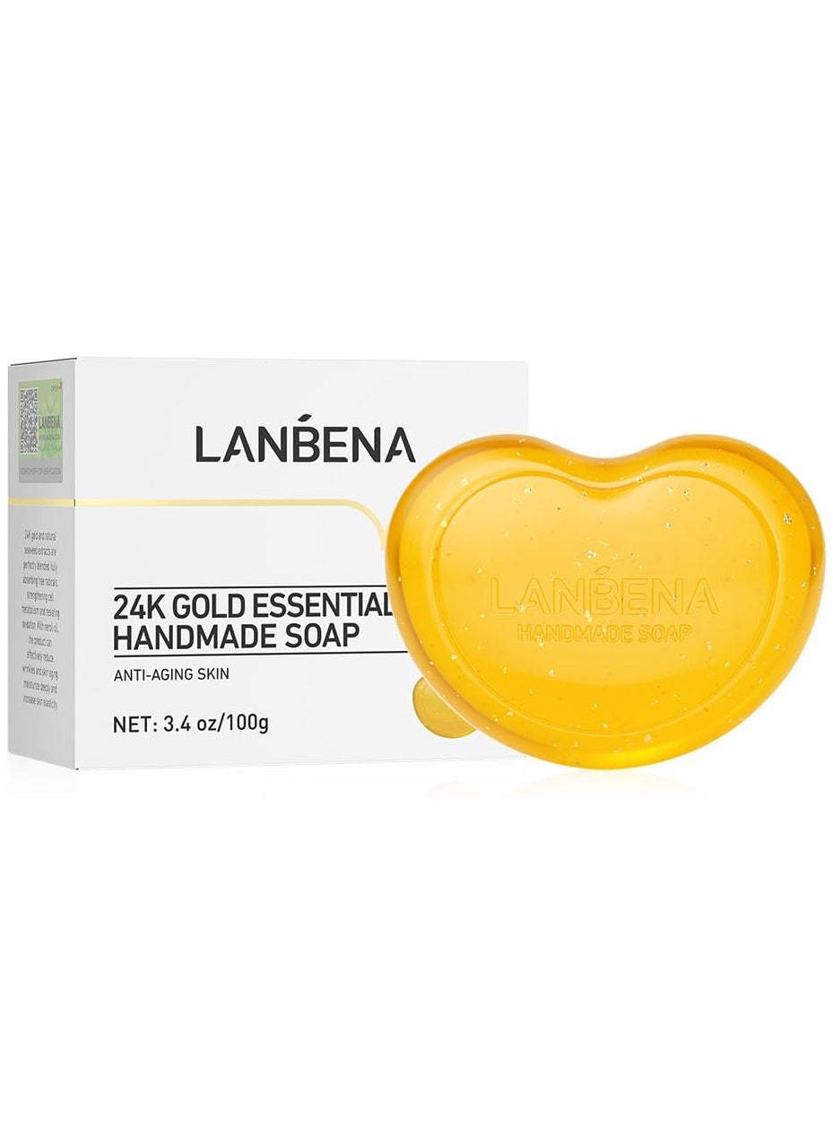 24K Gold Moisturising Soap enhances skin elasticity, makes your skin more delicate and soft, reduces wrinkles and looks younger, suitable for all skin types, 3.4oz