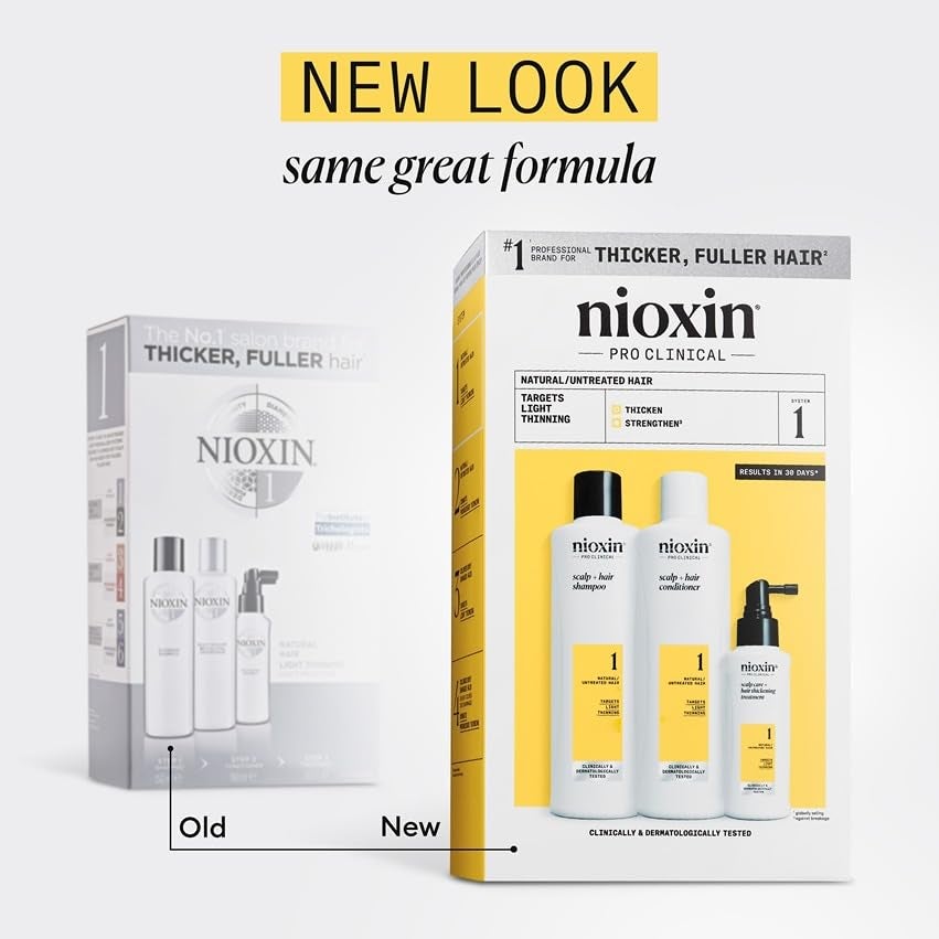 Nioxin Scalp + Hair Thickening System 1 | For Natural or Untreated Hair with Light Thinning |With Niacinamide and Biotin | Full Size | 3 Month Supply