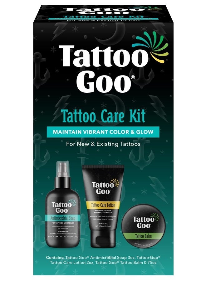 Aftercare Kit Includes Antimicrobial Soap, Balm, and Lotion, Tattoo Care for Color Enhancement + Quick Healing - Vegan, Cruelty-Free, Petroleum-Free (3 Piece Set)