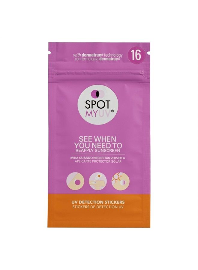UV Detection Stickers for Sunscreen with Patented DERMATRUE SPF Sensing Technology | KNOW WHEN TO REAPPLY SUNSCREEN TO HELP PREVENT SUNBURN - 16 Count