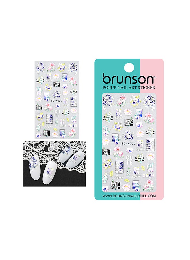 5D Flower Decals Exquisite Self Adhesive Nail Art Decoration Stickers 5D-k022