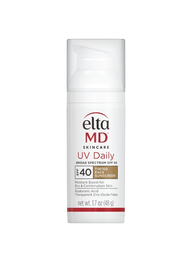 UV Daily Tinted Facial Sunscreen SPF 40 (1.7 Oz) – Tinted Hydrating UV Protection for Normal, Dry & Combination Skin, with Hyaluronic Acid, Lightweight