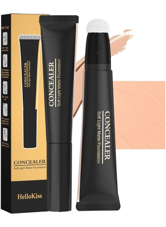 Concealer Soft Light Matte Foundation Liquid Foundation Makeup Base with Cushion Applicator Natural Lightweight Soft Silky Smooth Creamy Concealer Normal to Oily Skin Instant Age Rewind Eraser 03