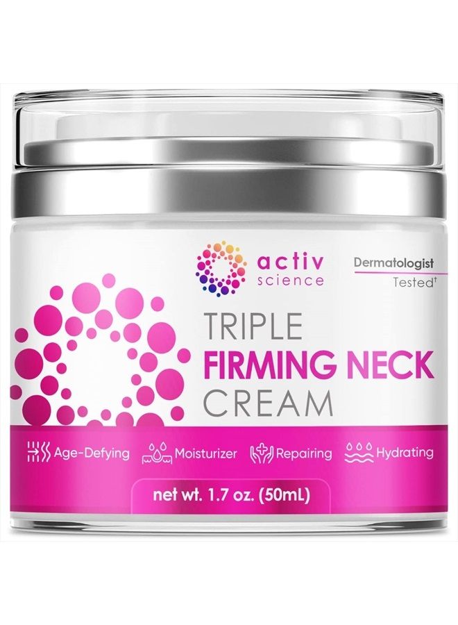 ActivScience Neck Firming Cream - Natural Anti-Aging Facial Moisturizer with Retinol Collagen & Hyaluronic Acid - Double Chin Reducer - Day & Night Anti-Wrinkle Cream - Firming, Hydrating Face Cream -