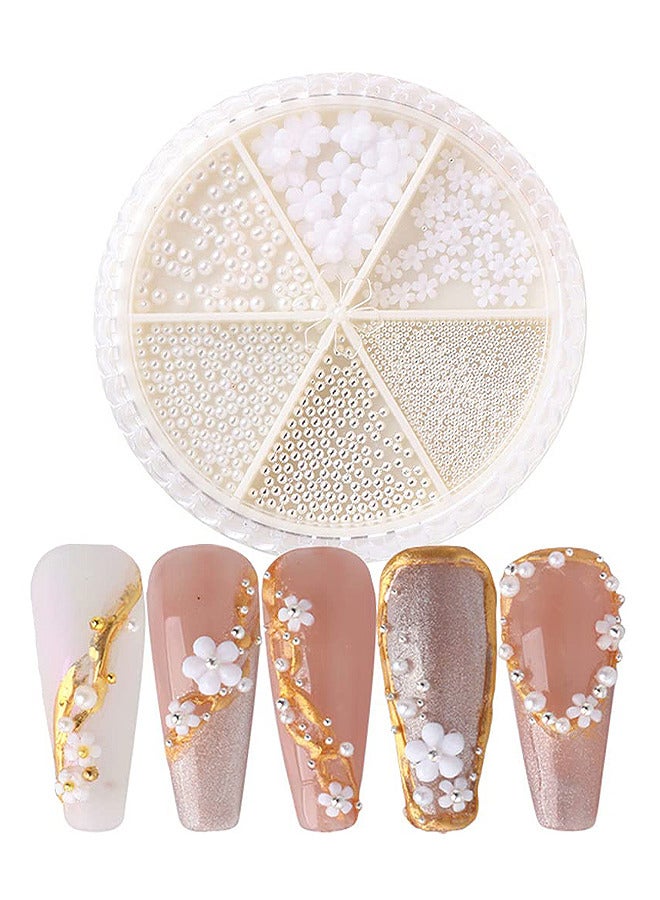 Nail Art Flower Decal - White Flower Pearl Small Beads Glitter Nail Art Supplies - Mixed Pack Elegant Nail Art Decoration Sticker Accessories For DIY Nail Art - Ladies And Girls Nail Designs