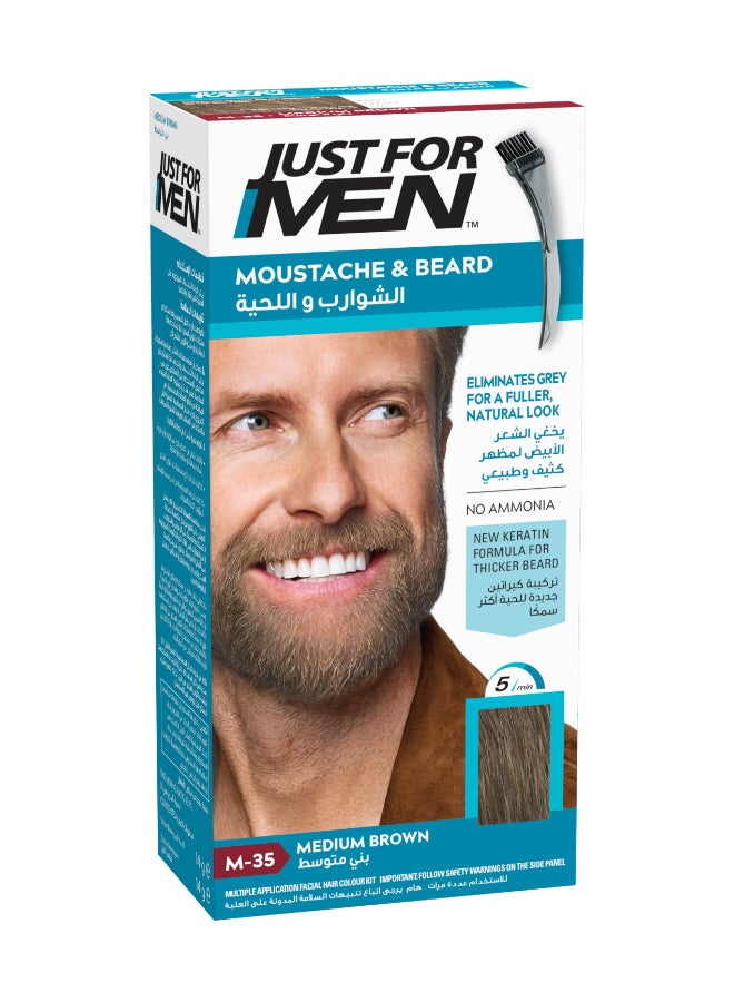 Mustache And Beard – Beard Dye For Men, Medium Brown, M-35, Brush Included For Easy Application, With Biotin, Aloe, And Coconut Oil For Healthy Facial Hair