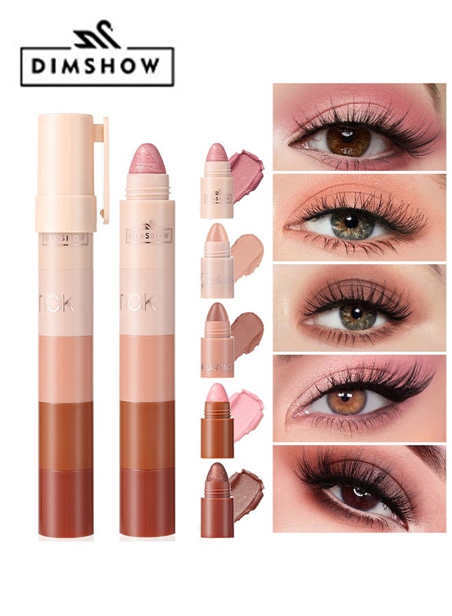 5 Colors Eye Shadow Stick, Portable Multi-Functional Shiny Lazy Eye Shadow Pen High Light Contour Eye Silkworm Pen Pearl Waterproof Eye Shadow Stick Pink