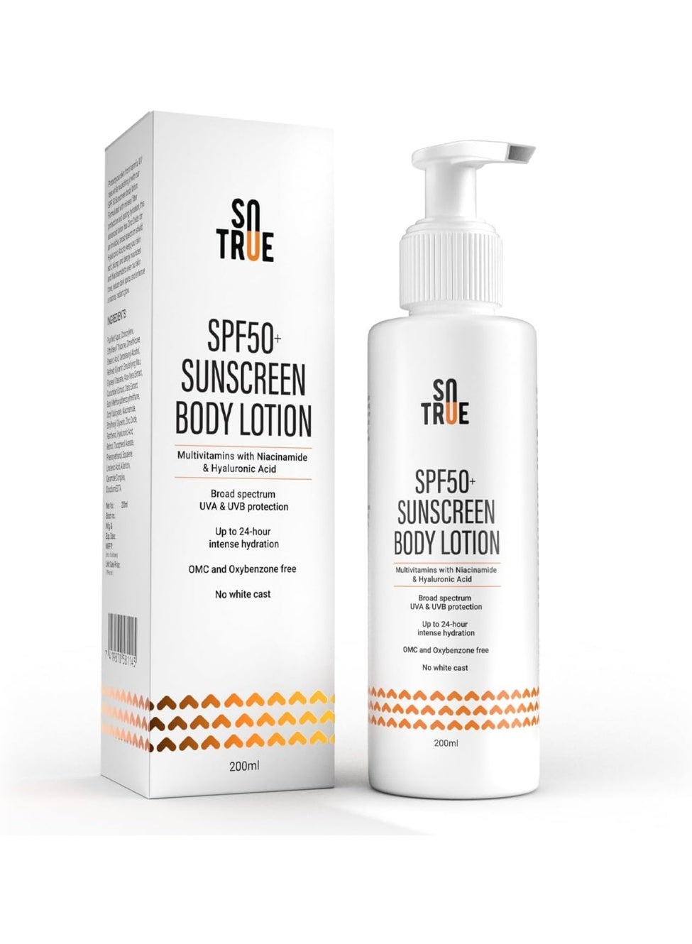 Sotrue SPF 50+ Sunscreen Body Lotion With UVA & UVB Protection, Upto 24-Hours Intense Hydration, Multivitamins with Niacinamide & Hyaluronic Acid, No White Cast, Lightweight, 200ML