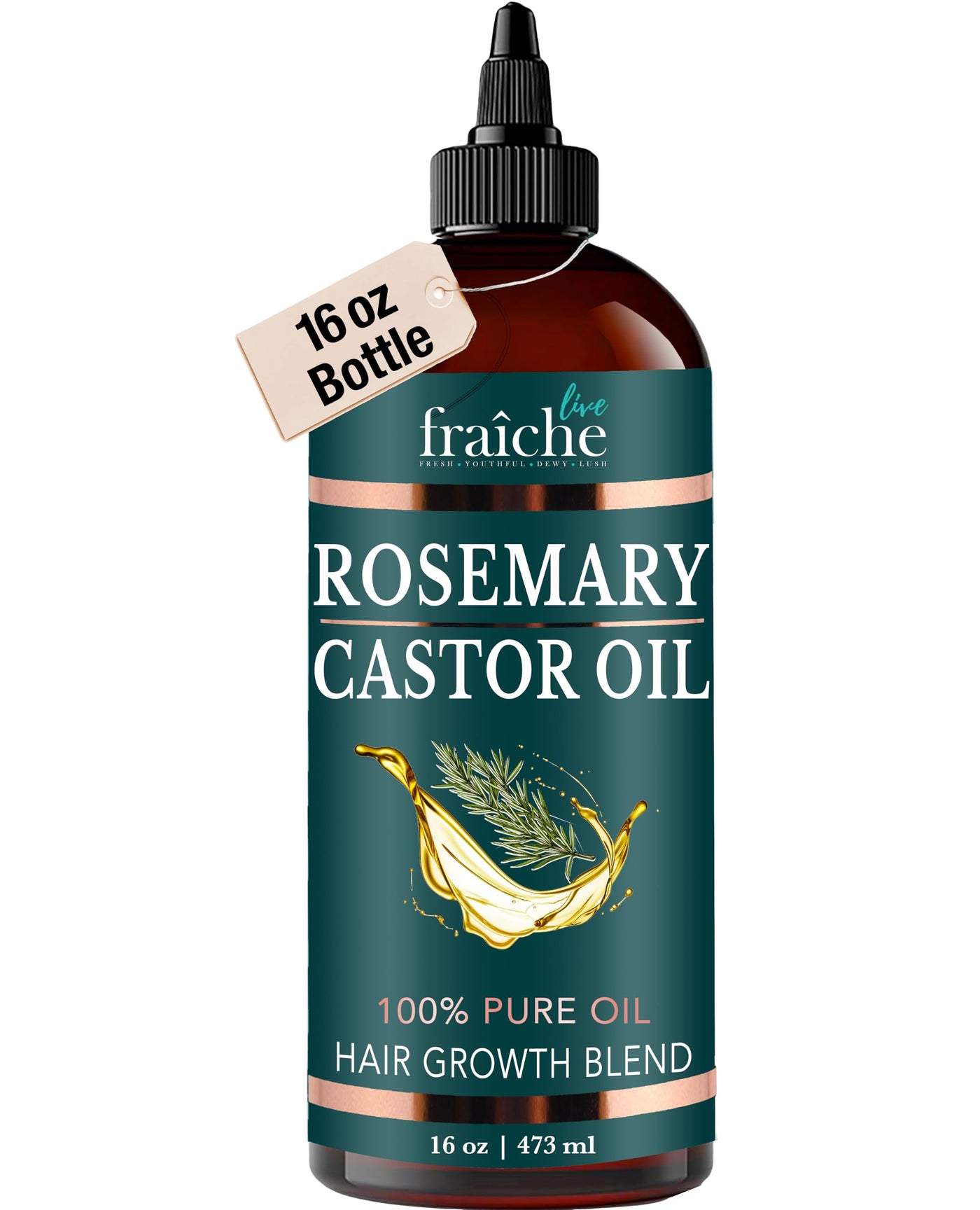 Live Fraiche Rosemary Castor Oil for Hair Growth 16oz - Rosemary Oil for Hair Growth and Thickening Pure Blend to Reduce Loss and Promote a Healthy Scalp