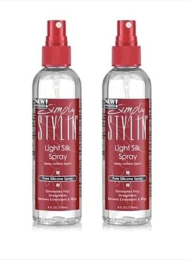 Light Silk Spray - Pure Silicone Hair Protection from Heat and Humidity - Natural Serum Product for Long and Shiny - 4 oz (Pack of 2)