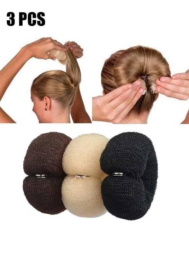 3 Pcs Magic Roll Tool Hair Ring Diy Hair Foam Ring Shaper Snap Hair Donut Bun Hair Accessories, Long Buckle Nylon Hair Ring Magic Hair Styling Tool for Women Ponytail Holder