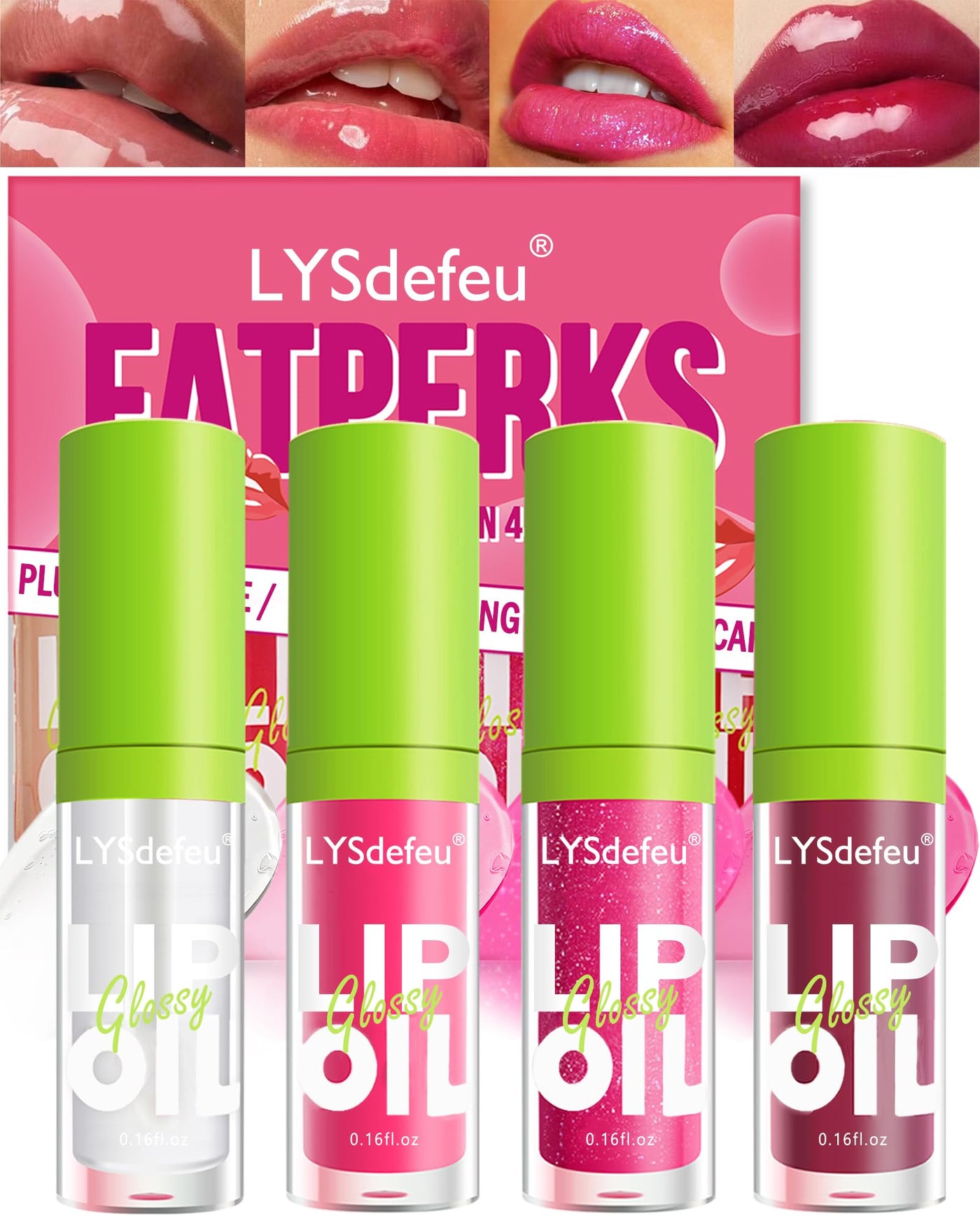 4 Colors Lip Oil Lip Glaze,Hydrating Tinted Plumping Lip Gloss,Clear Pink Shiny Glow Reviver Lip Care Oil,Longlasting Non-sticky Transparent Lip Oil,Women's Day Makeup Gift Kit for Women-SetA