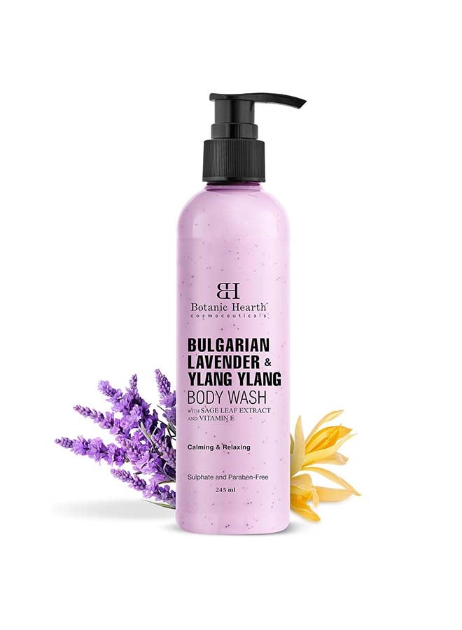 Bulgarian Lavender Body Wash with Ylang Ylang, Vitamin E And Sage Leaf | Calming Body Wash Shower Gel for Women and Men | Sulphate And Paraben Free | 245ml