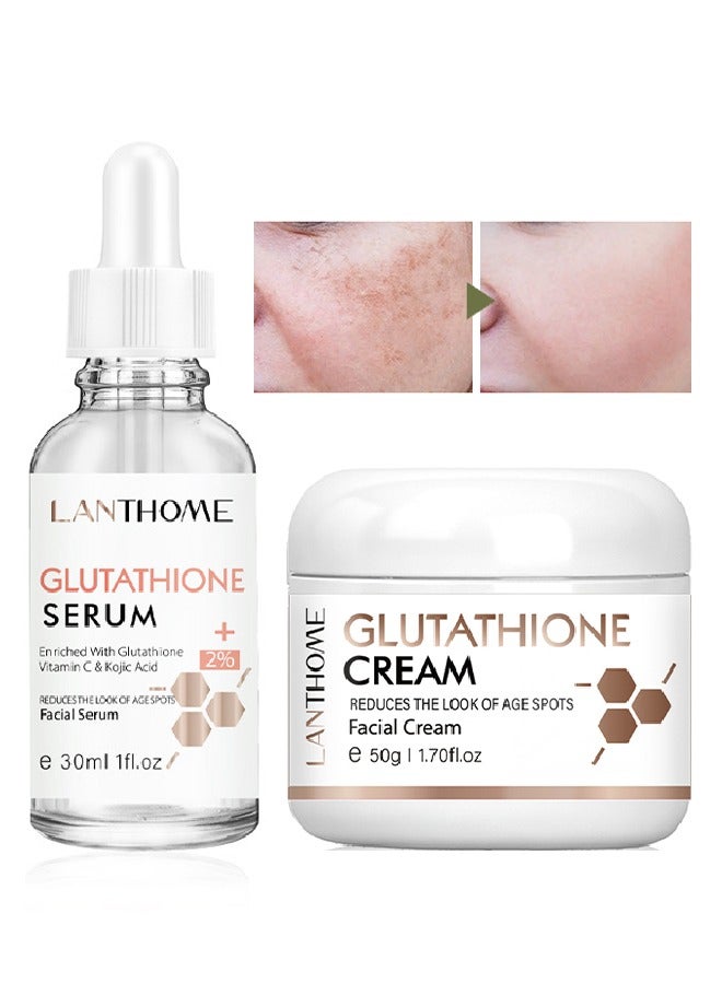Glutathione Cream 50ml + Glutathione Serum 30ml- VITAMIN C Kojic Acid Natural Skin Nourishing Resurfacing Fade Cream and Serum Brighting Dark Spots Acne Scars Intensively Hydrating Soothing Provide Elastic Youthful Skin
