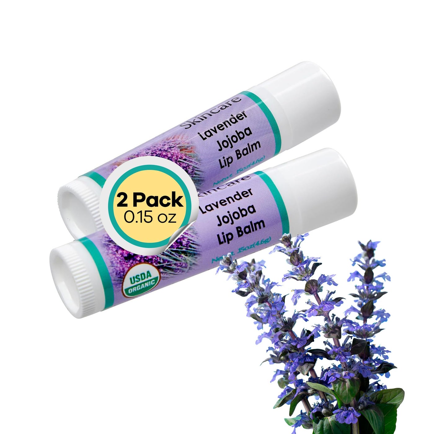 Desert Oasis Skincare | USDA Organic Lavender Lip Balm â€“ 70% Jojoba Oil with Beeswax â€“ Natural Lavender Essential Oil â€“ Softens, Conditions & Protects Dry Lips â€“ 2-Pack (0.15 oz / 4.6 g Each)