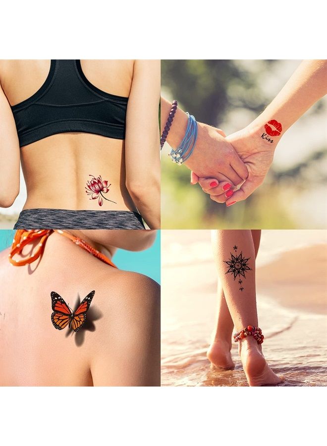 72 Sheets Temporary Tattoos for Women and Girls, Flower Tattoo Temporary, Butterfly Tattoos, Fake Black Tiny Temporary Tattoos Body Art Sticker