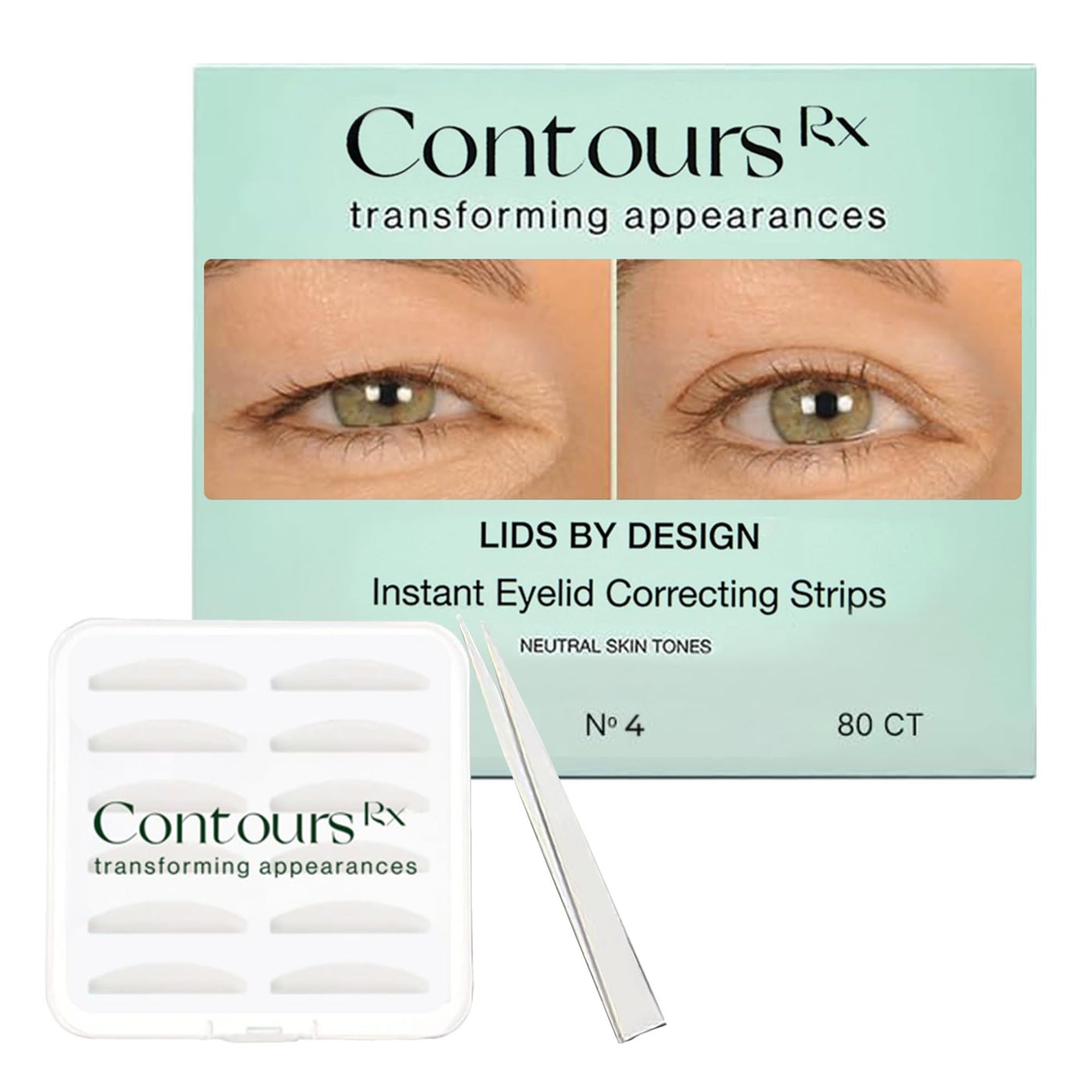 Contours Rx Lids by Design â€“ NÂ°4 Invisible Instant Eyelid Lift Strips for Slight Hooded, Droopy & Heavy Lids â€“ Medical-Grade, Non-Surgical Eye Lift Tape â€“ 80 Count