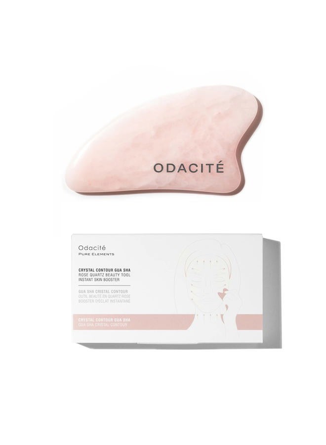 Odacité Gua Sha for Face Crystal Contour - Rose Quartz Face Roller & Facial Massager - Scraping Massage Tool Visibly Lifts & Revitalizes Skin - Reduce Puffiness, Wrinkles & Dark Under-Eye Circles