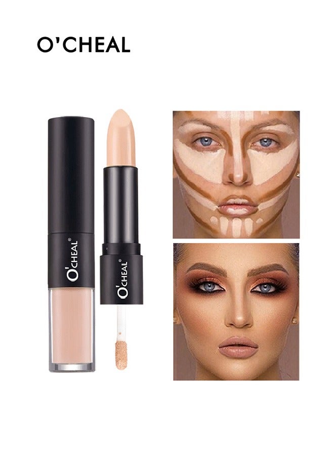 24 Hours Wear Concealer Stick,Dual-End Concealer Contouring Stick,Cream Contour Bronzer Sticks, Waterproof Face Concealer Pen for Body Face Brighten Facial Shade, Create 3D Makeup(01#)