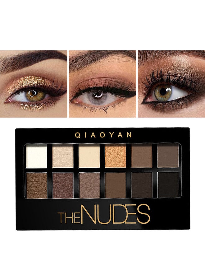 12 Colors The Nudes Eyeshadow, Shimmer Matte Palette, Waterproof Brown Eyeshadow Series, Highly Pigmented Long Lasting Waterproof, Matt Powder Pressed Eye Pallet