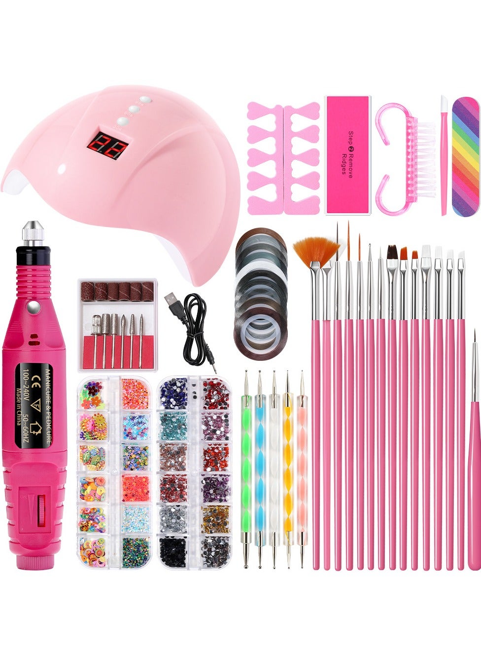 Portable UV Lamp LED Dry Nail Kit Manicure Tool Set
