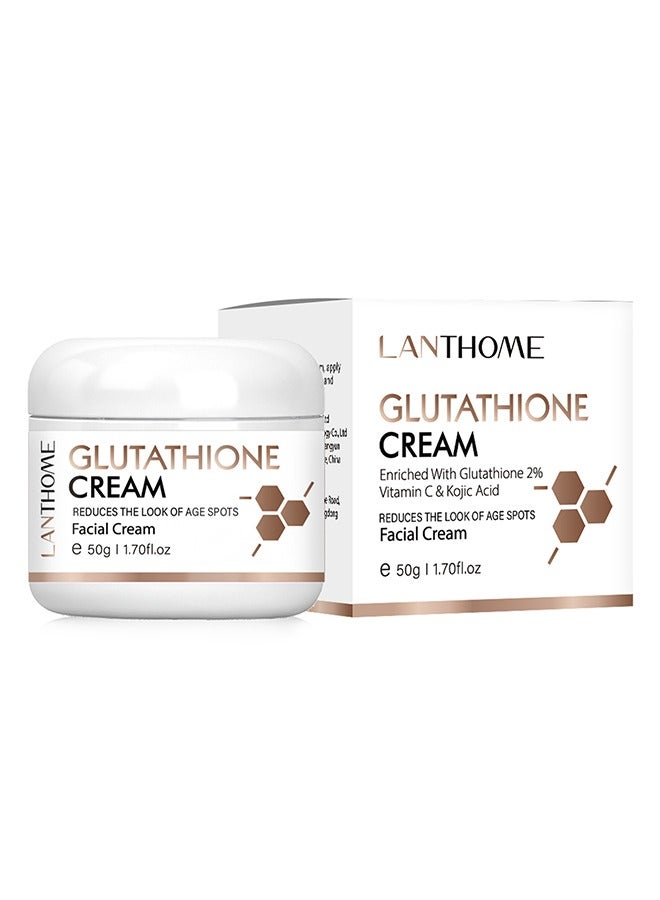Glutathione Whitening Cream, Facial Dark Spots Remover 2% Glutathione Face Cream, Prevent Aging Moisturizing Skin Brightener Cream, Smoothing Brightening Cream, White Lightening Beauty Cream 50G