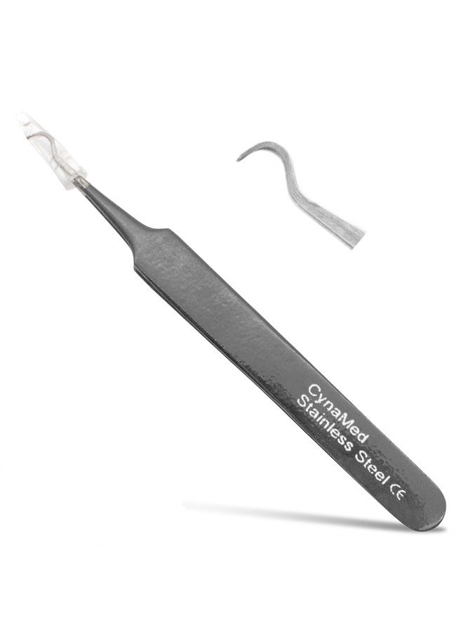 Blackhead Tweezer - Professional Curved Steel Tip Surgical Comedone & Splinter Extractor By Rapid Vitality. Ideal Blemish & Acne Remover Tool Means Flawless Facial Skin (Black)