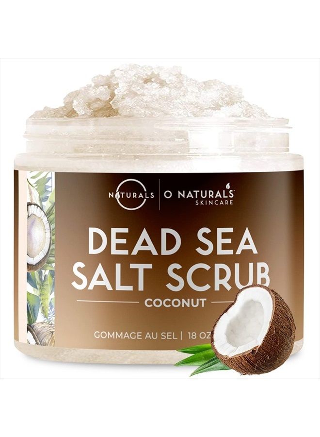 Exfoliating Coconut Oil Dead Sea Salt Deep-Cleansing Face & Body Scrub. Anti-Cellulite Tones Helps Oily Skin, Acne, Ingrown Hairs & Dead Skin Remover. Essential Oils, Sweet Almond 18oz